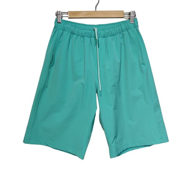 Myles Mens Sz L Long Inseam Aqua Green Hybrid Swim Trunks Shorts Unlined Stretch - Picture 1 of 4